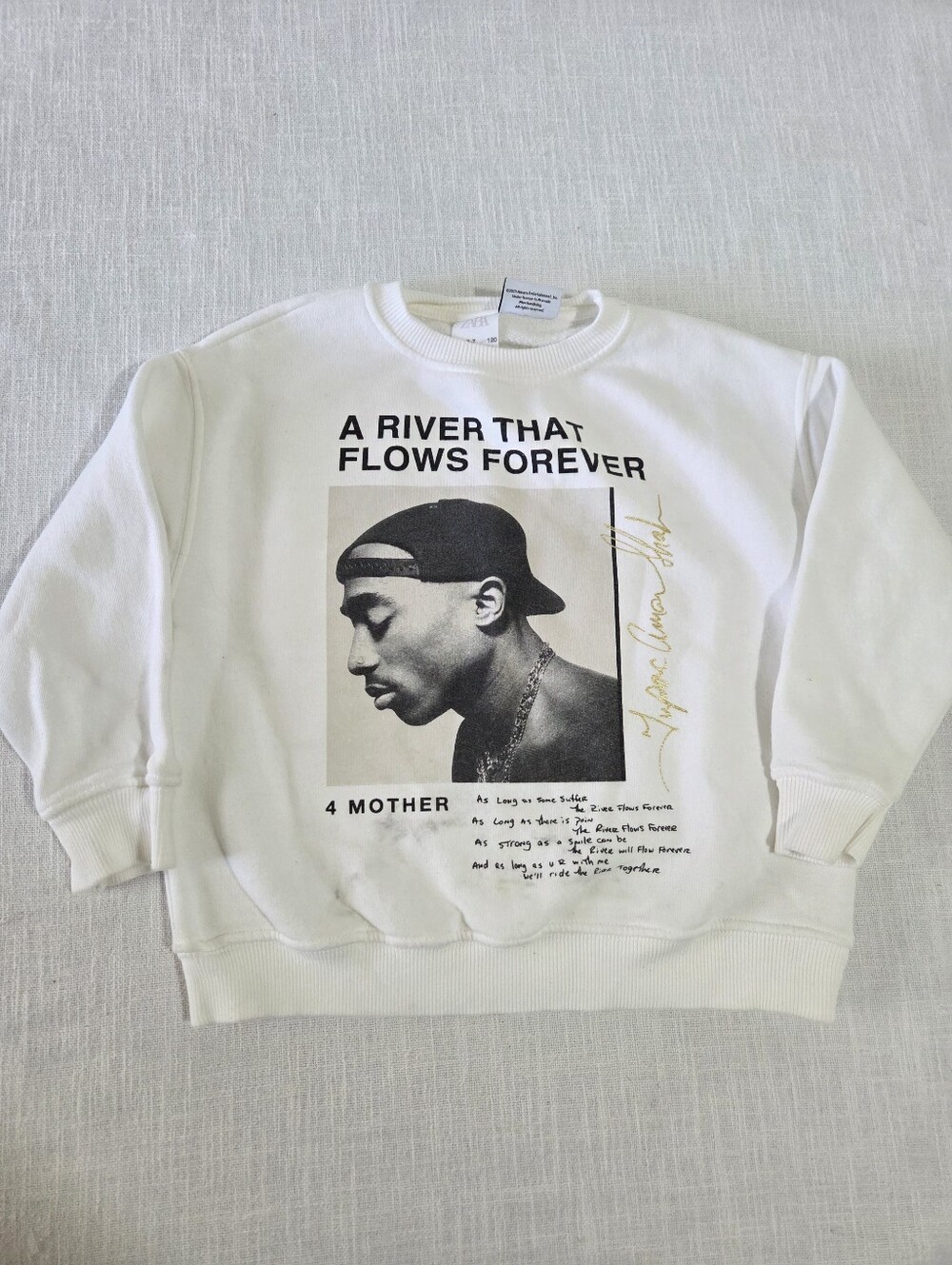 Zara Tupac White Crewneck Sweater with Monochrome Photo Print 5t Boys Girls